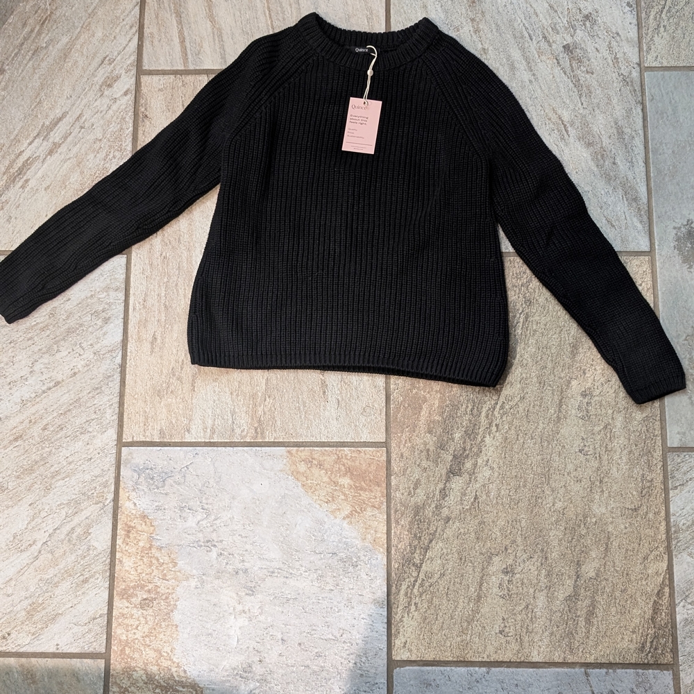Quince Black Ribbed Crew Neck Sweater